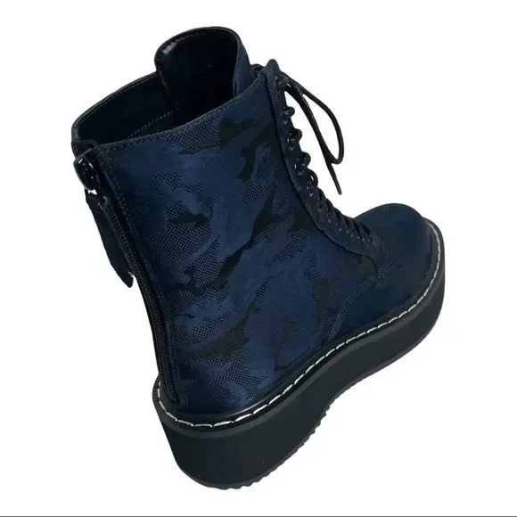 Kendall & Kylie Hunt2 Navy and Black Combat Moto Lace-Up Lug Platform Sole Boot - Picture 2 of 7